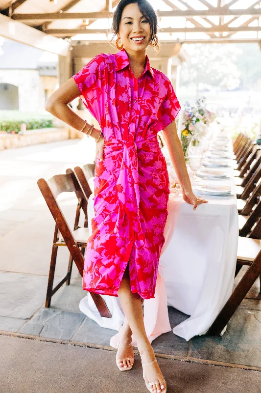 Take Your Shot Berry Pink Floral Midi Dress Dive Into Trendy Styles