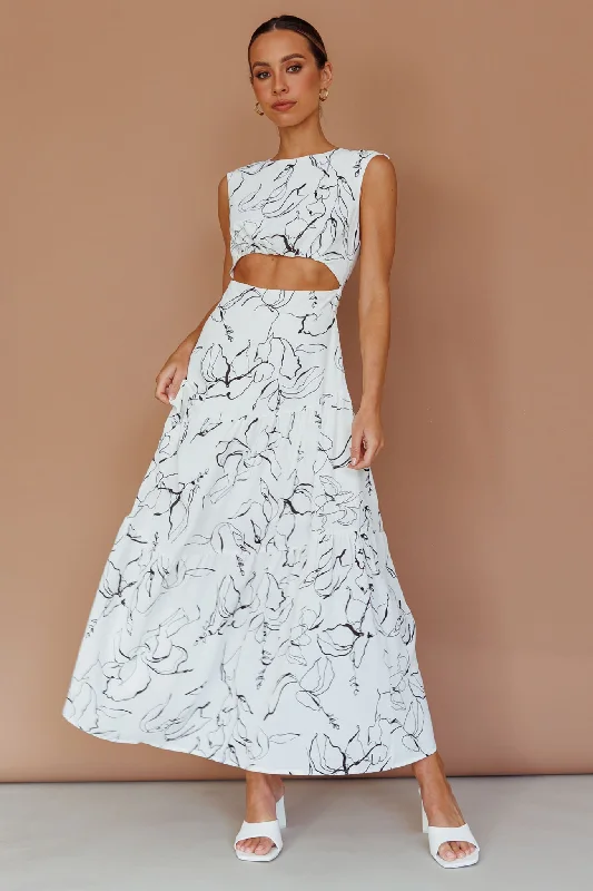 Shaniqua Cut-Out Sleeveless Midi Dress Print White Attire Sale