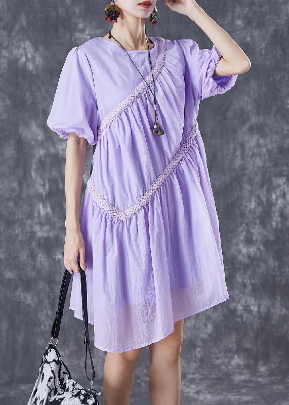 DIY Purple Asymmetrical Patchwork Wrinkled Maxi Dresses Summer Subtle Sophistication