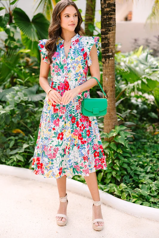 Bright Days Ahead White Floral Midi Dress Limited - Time Bundle