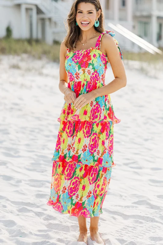 Live Boldly Yellow Floral Midi Dress Flash Sale Starts