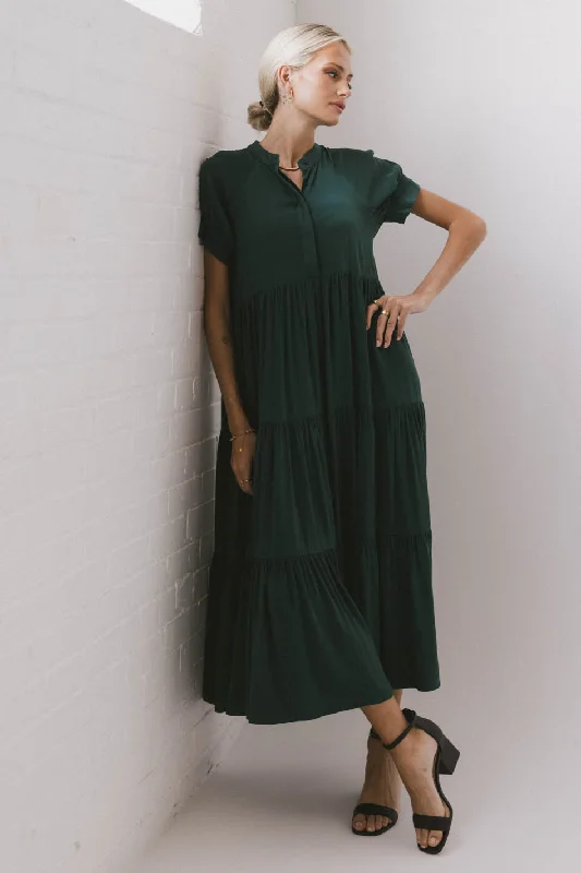 Amanda Tiered Dress in Emerald Exclusive Sale