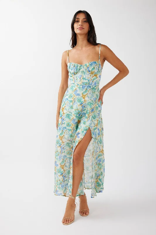 Echoes Tied Back A-Line Midi Dress Floral Green Unleash Your Style