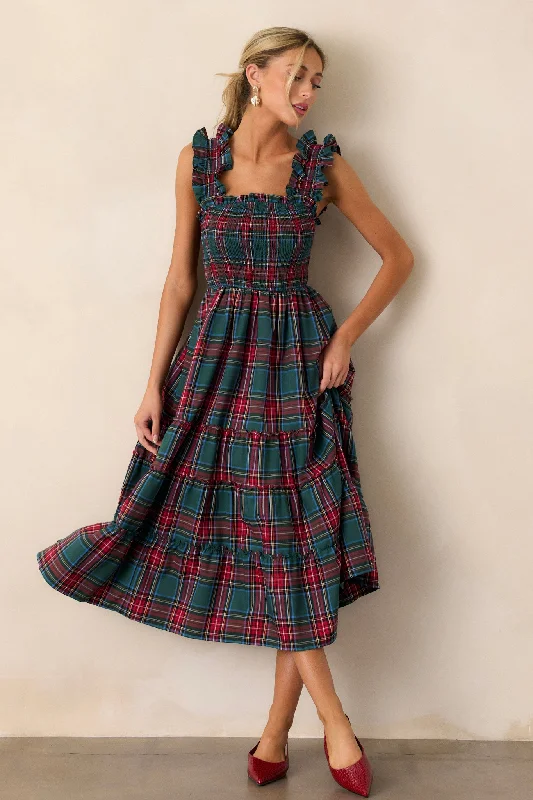 Pride And Joy Green Plaid Midi Dress Seasonal Trends