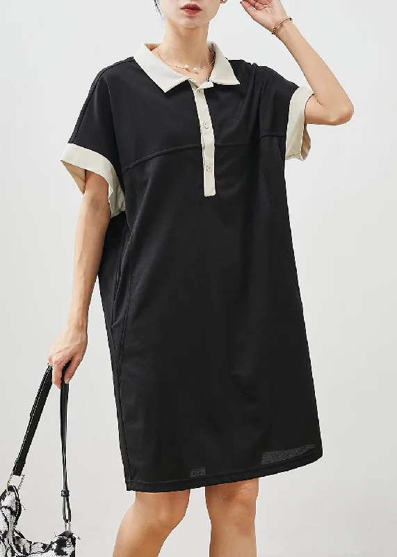 Stylish Black Oversized Pockets Cotton Pullover Streetwear Dress Summer Spring Fling Sale