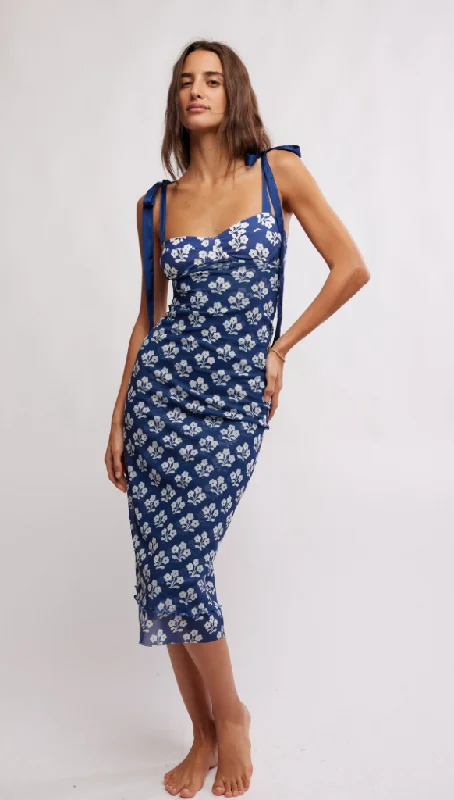 Printed Got Glam Blue Slip Dress by Free People Clearance Event