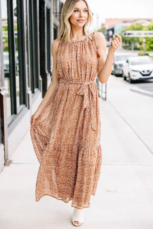 All Of Your Love Brown Ditsy Leopard Maxi Dress Effortless Chic Apparel