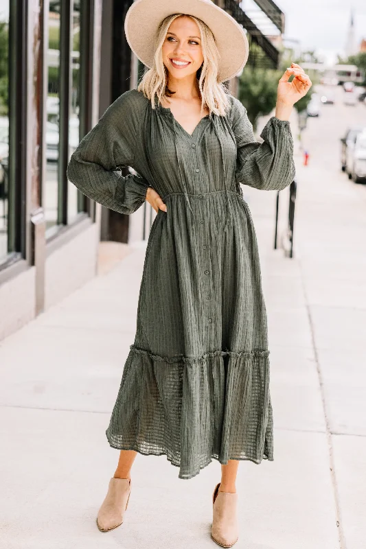 Linked In Love Olive Green Midi Dress Day-To-Night Styles