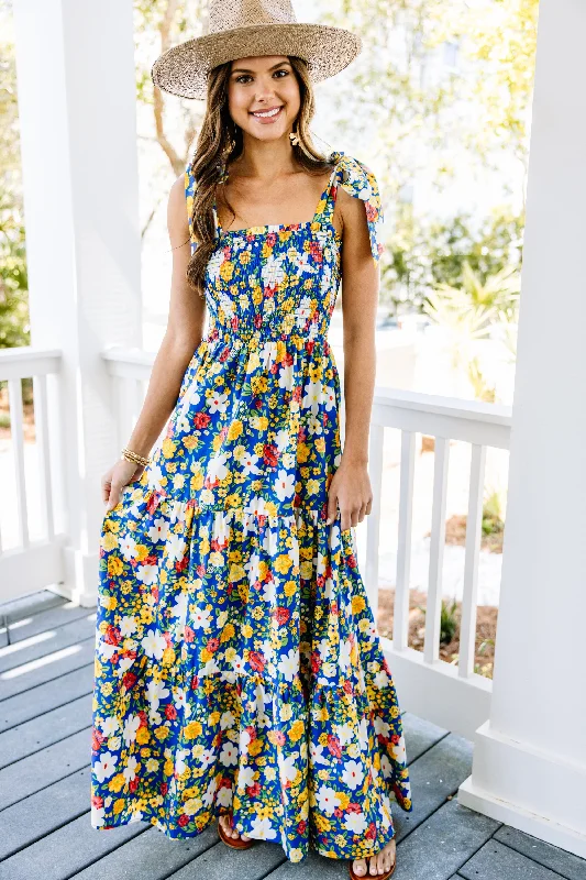 In Your World Navy Blue Floral Maxi Dress Ethnic Cultural Event Wear