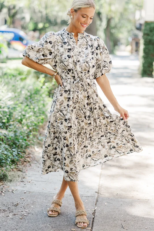 It's A Match Cream Floral Floral Midi Dress Save Big