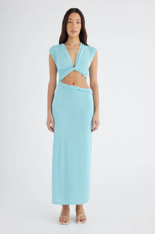 Henri Twist Maxi Dress Aqua Fashion Forward