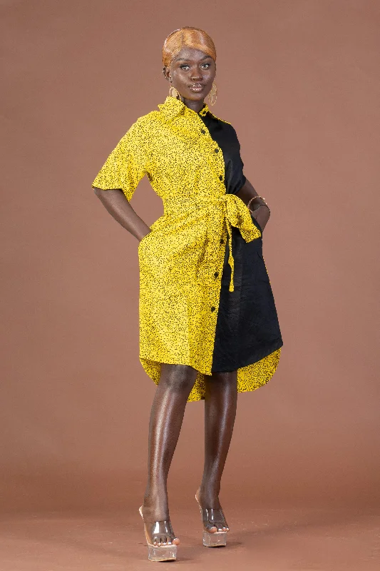 Judy Ankara Midi Dress | Yellow and Black African Print Modern Glamour