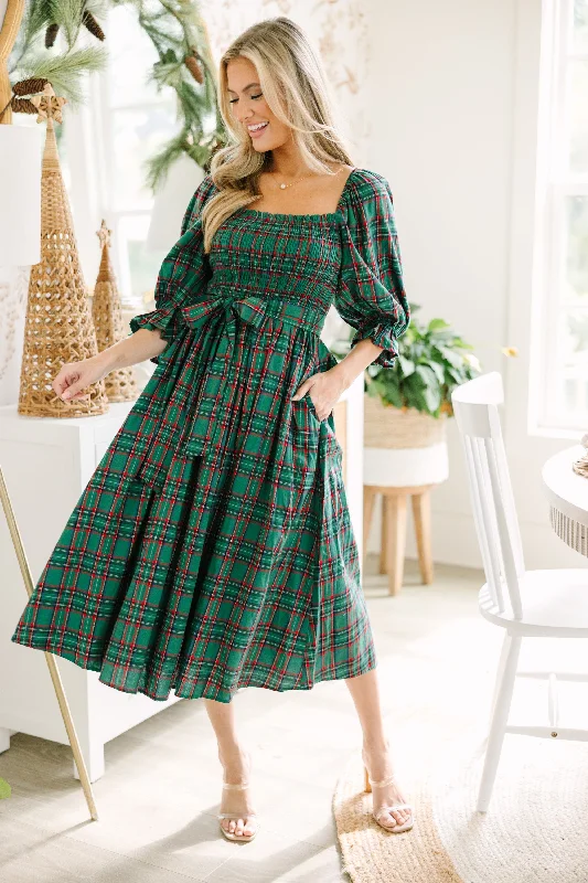 All I Want Green Tartan Plaid Midi Dress Chic Styles