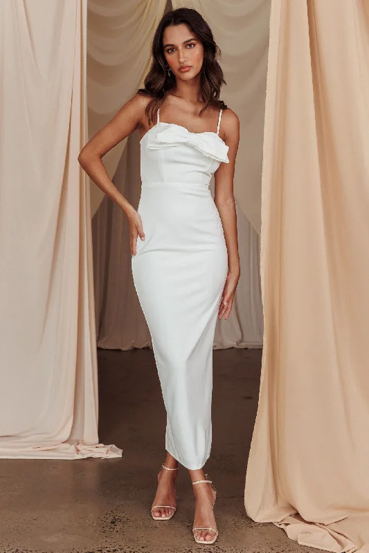 This Magic Moment Bow Bust Midi Dress White Chic And Edgy