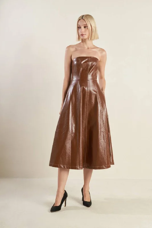 ACT NATURAL FAUX LEATHER MIDI DRESS Polished Finish