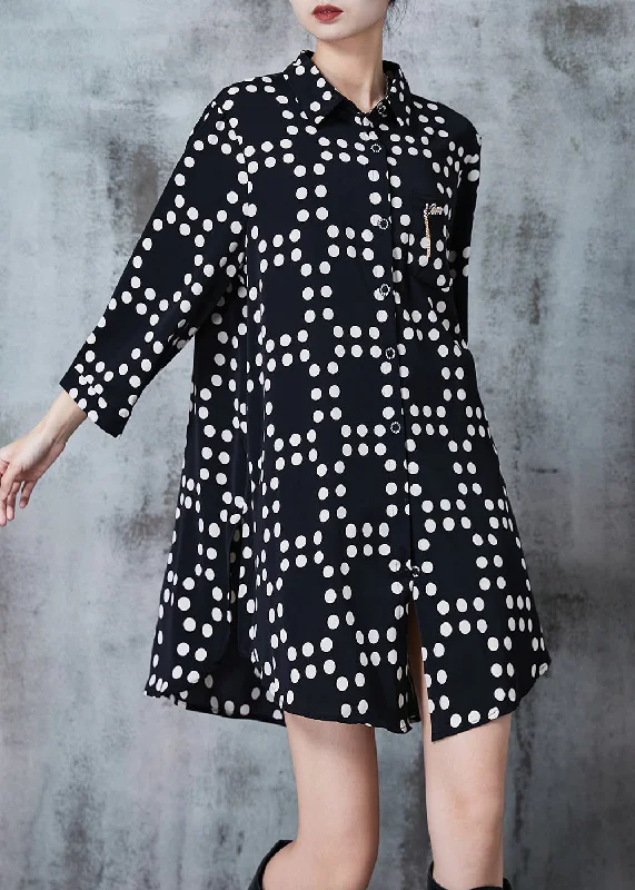 Fitted Black Dot Tasseled Cotton Long Shirt Summer Step Ahead, Lead The Trend