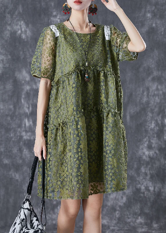 French Army Green Embroideried Ruffled Tulle Vacation Dresses Summer Find Your Unique Flair