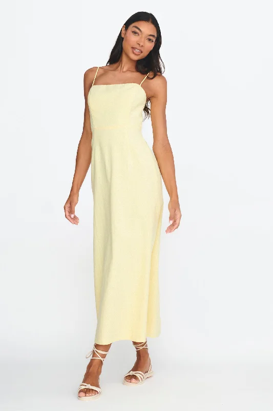 Light Hearted Square Neckline Maxi Dress Lemon Contemporary Elegance