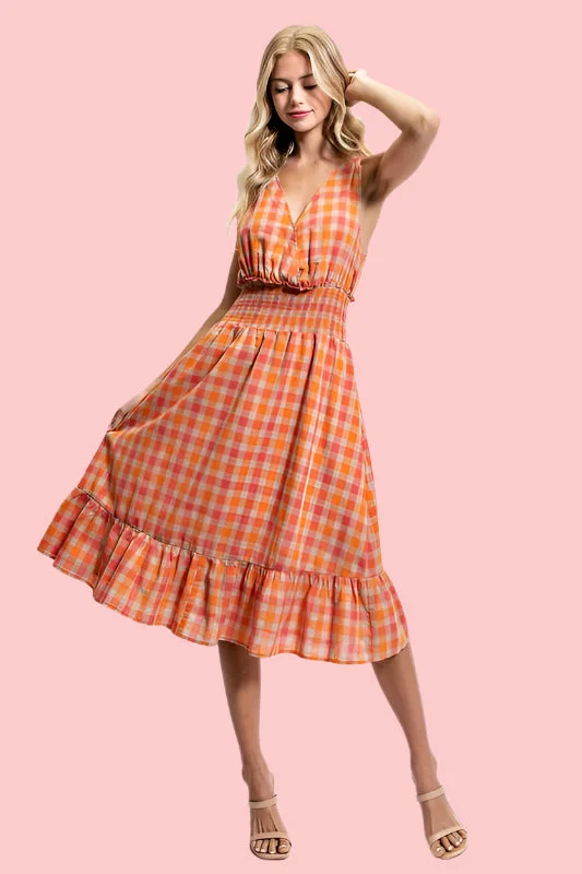 Lily Colorful Plaid Back Neck Tie Midi Dress Comfort Meets Fashion