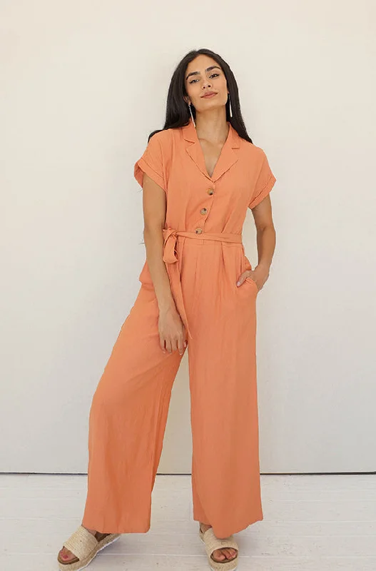 Cecilia Tangerine Jumpsuit - Nursing Friendly - FINAL FEW- FINAL SALE Art Deco Geometric Pattern Look