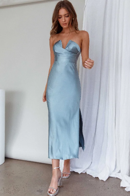 Ma Jolie Strapless Midi Dress Blue Vintage Style Clothing Sale