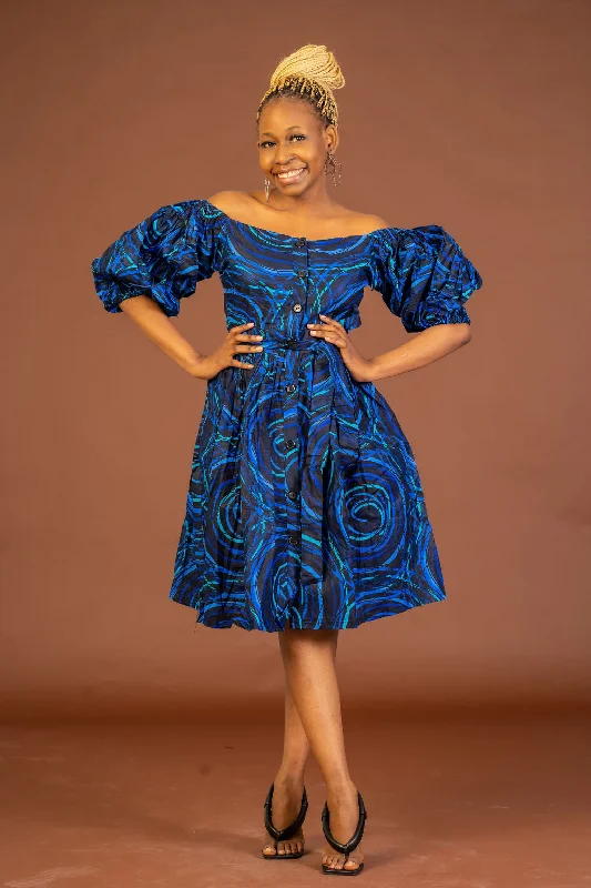 Stephanie Ankara Midi Dress | Blue African Print Trendy New Clothes