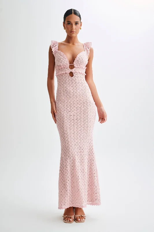 Ezra Lace Maxi Dress - Powder Pink Limited Time Deal