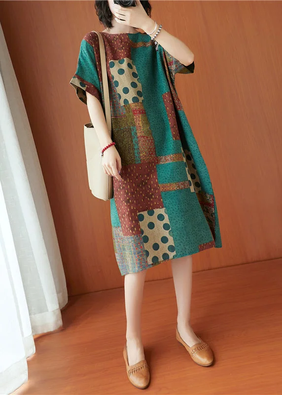 Organic Green Oversized Print Cotton Robe Dresses Summer Trend Setting Threads