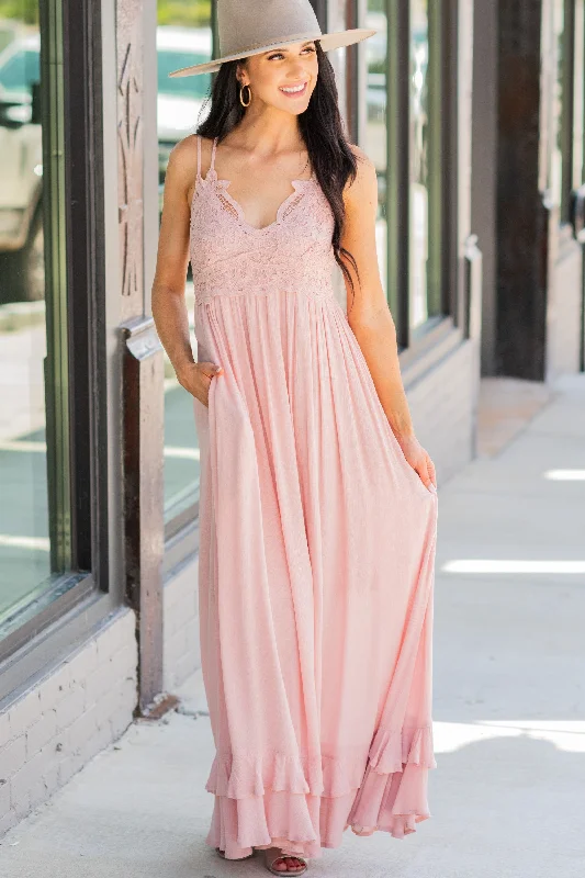 Lock Eyes Blush Pink Crochet Maxi Dress Step Ahead, Lead The Trend