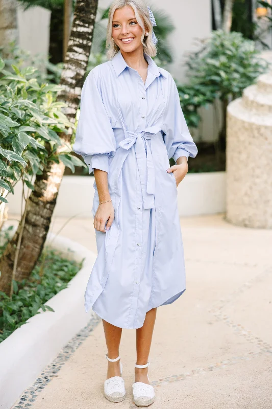 See You There Light Blue Button Down Midi Dress Urban Femme Streetwear