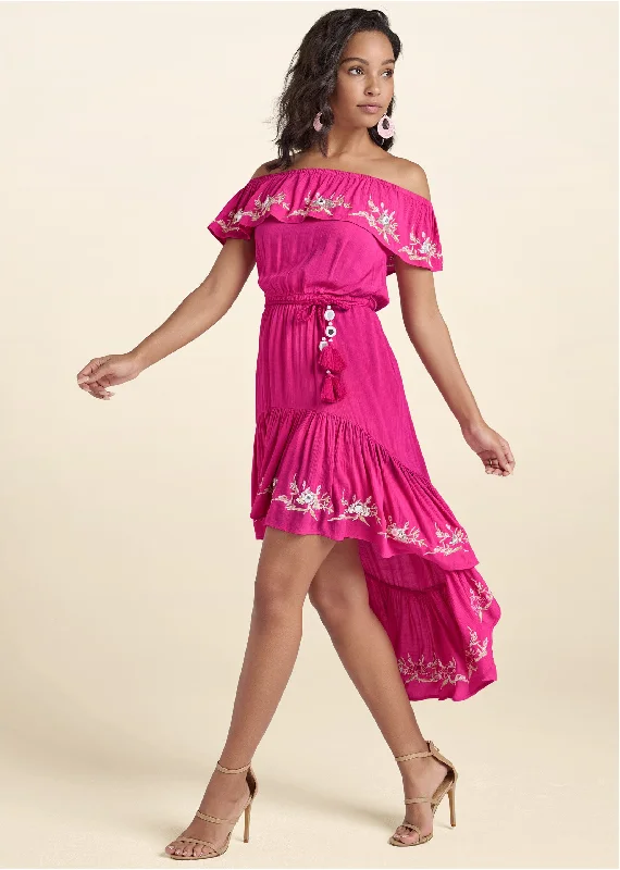 Embroidered High-Low Dress - Pink Elegant Simplicity Wardrobe