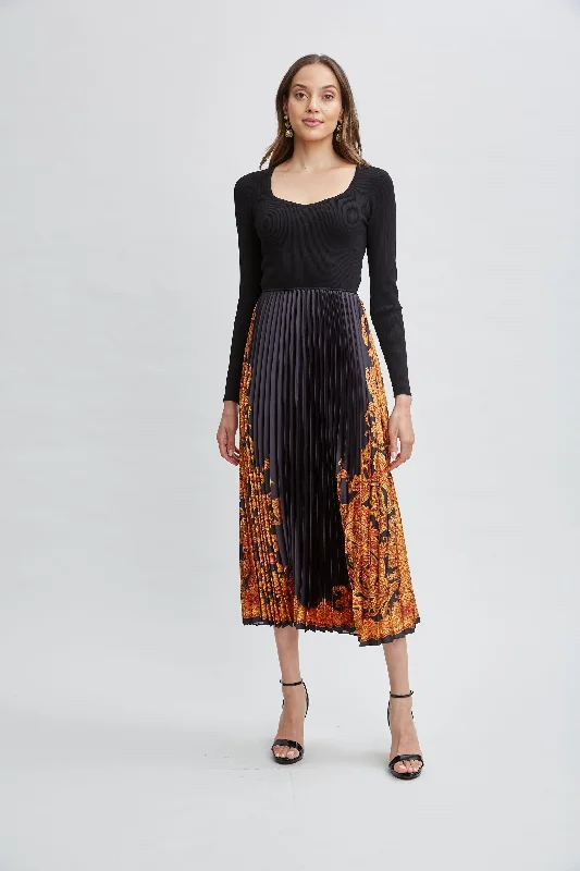 Paisley Pleated Midi Dress Fashion Sale