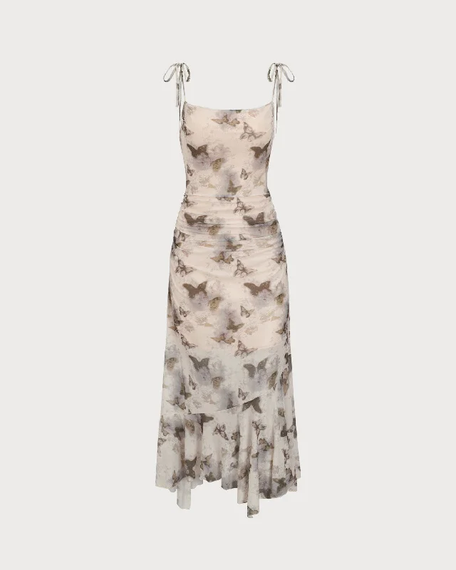 Apricot Floral Cowl Neck Slip Midi Dress Charming Silhouette