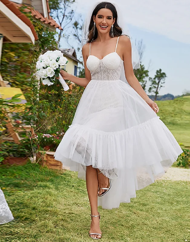 Tulle Corset Top Sweetheart High-Low Wedding Dress Comfortable Clothes