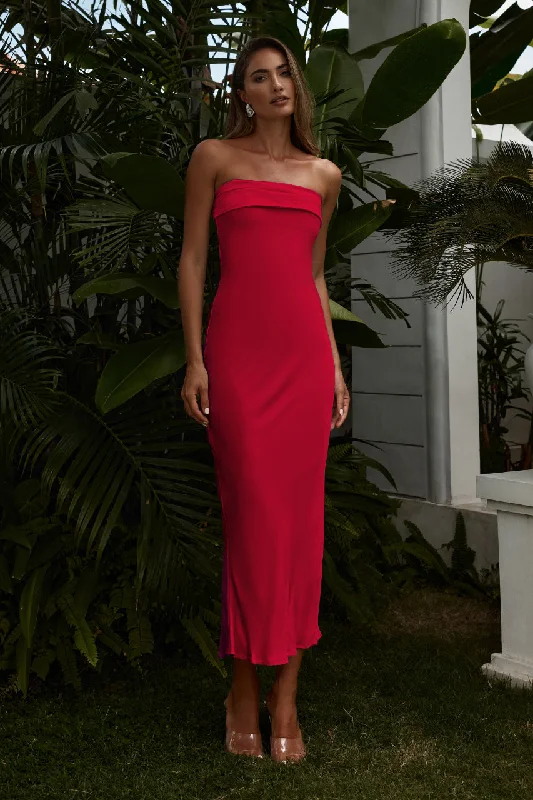 PEREZ LONG MIDI DRESS - RED Trendy Street Style Attire