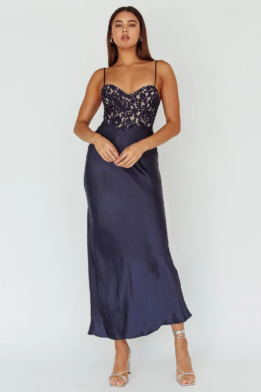 Evening Star Lace Bodice Maxi Dress Navy Shop Sales