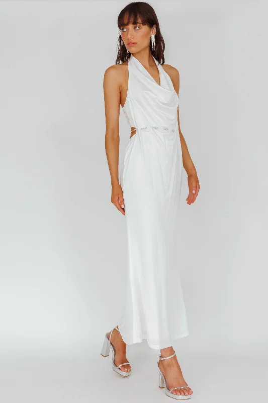 Emmi Cowl Neck Diamante Rope Dress White Romantic Date - Night Ensemble