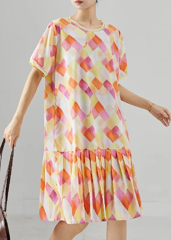 Italian Yellow Oversized Print Chiffon Tea Dresses Summer Flowy Fabric