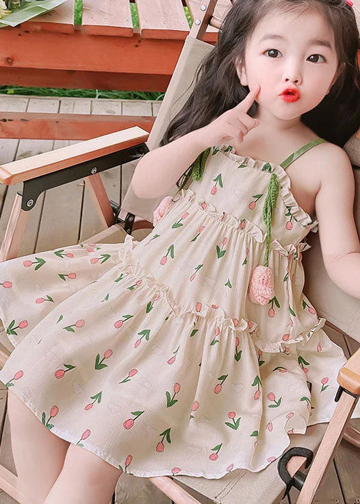 Chic Green Print Ruffled Patchwork Cotton Baby Girls Sundress Sleeveless Special Offer