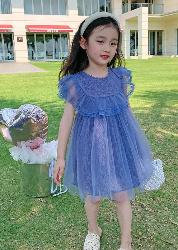 New Purple Ruffled Patchwork Tulle Kids Girls Princess Dresses Summer Trendy Attire For Her