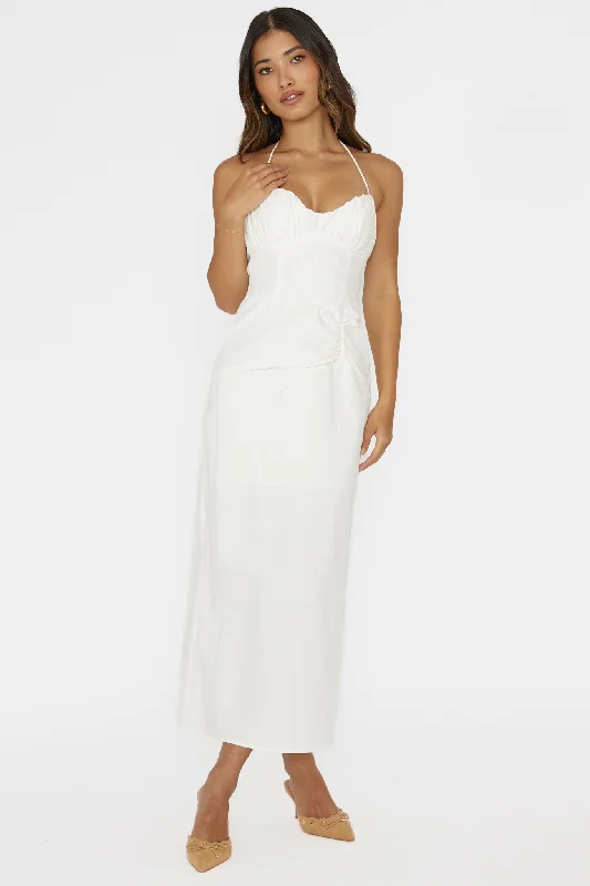 Arielle Gathered Bust Halterneck Midi Dress White All Season Fashion Collection