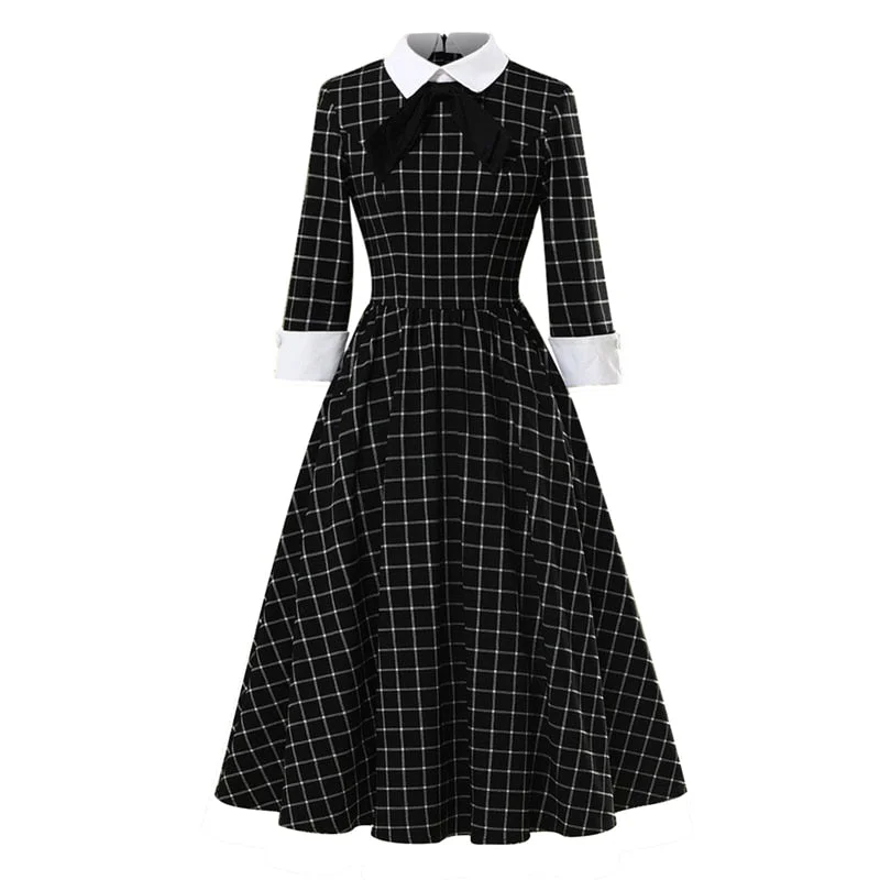 BerriesJam - Autumn Plaid Vintage Cotton Midi Party Dress Stylish Savings