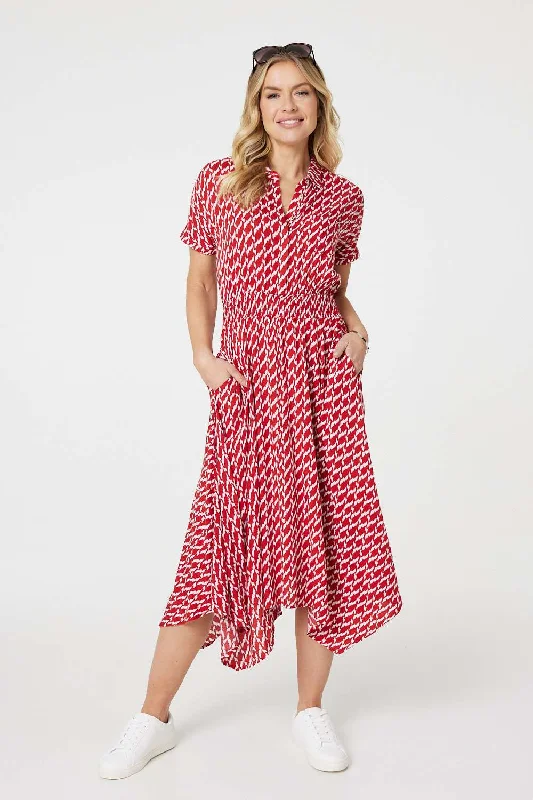 Geo Print Hanky Hem Midi Dress Limited Stock, Big Discounts