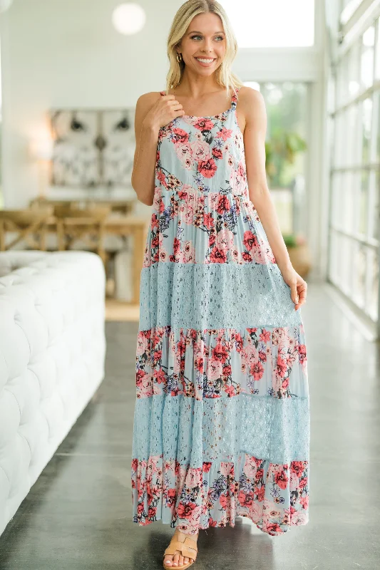 Get Going Light Blue Mixed Print Maxi Dress Dreamy Draping