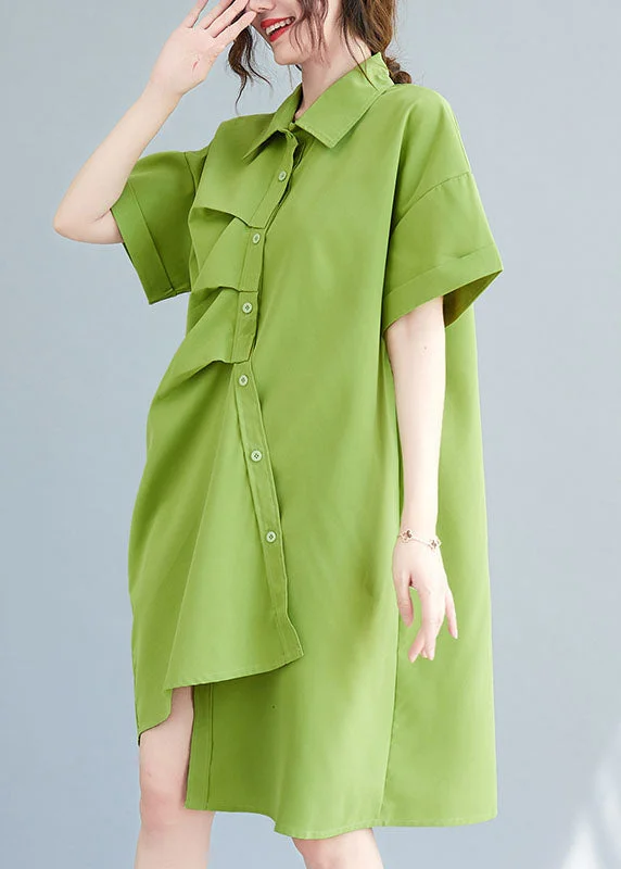 Loose Green Asymmetrical Design Cotton Maxi Dresses Summer Fashion Frontiers