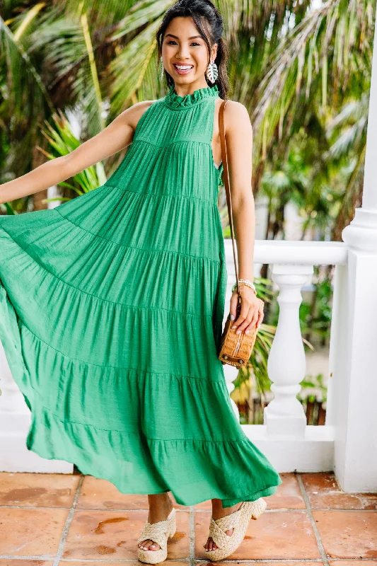 Come To Me Kelly Green Tiered Midi Dress Dreamy Aesthetic