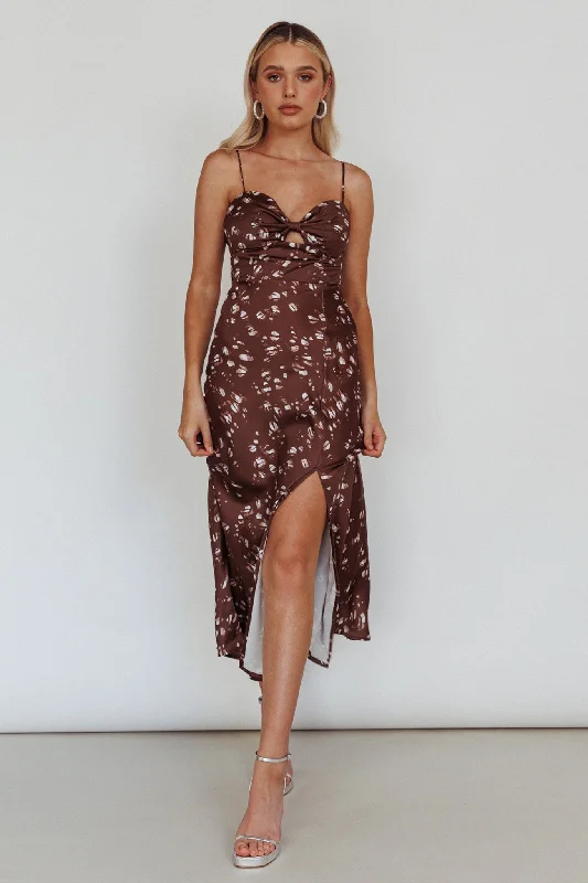 Missoula Cami Strap Padded Bust Midi Dress Printed Brown Holiday Sale