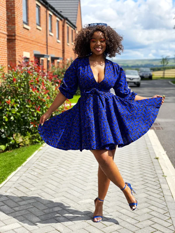 Barbie Ankara Short Mini Dress | Blue African Print Chic Outfits