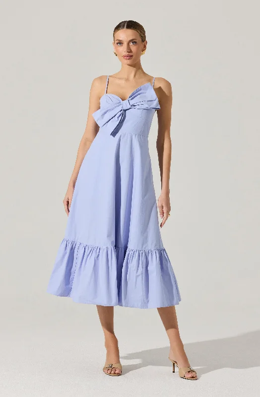 Asymmetrical Bow Midi Dress Fashion Deal