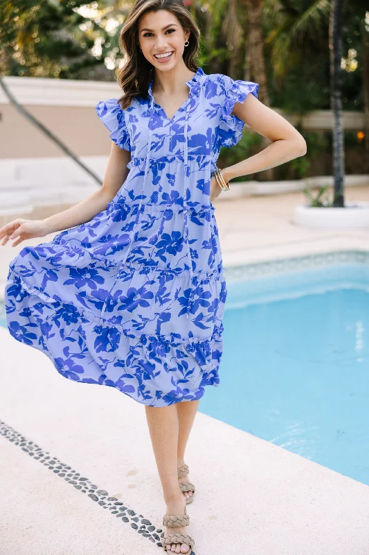 Show You Off Blue Floral Midi Dress Seasonal Sale